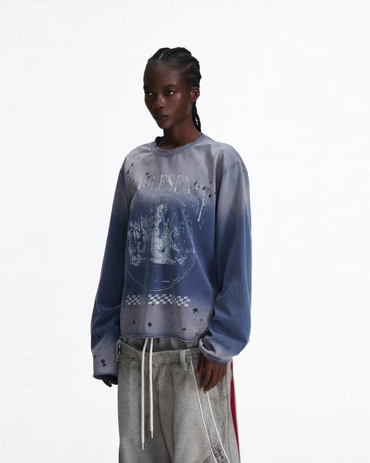 Peoplesense Blue Distressed Racing Flame Print T-Shirt