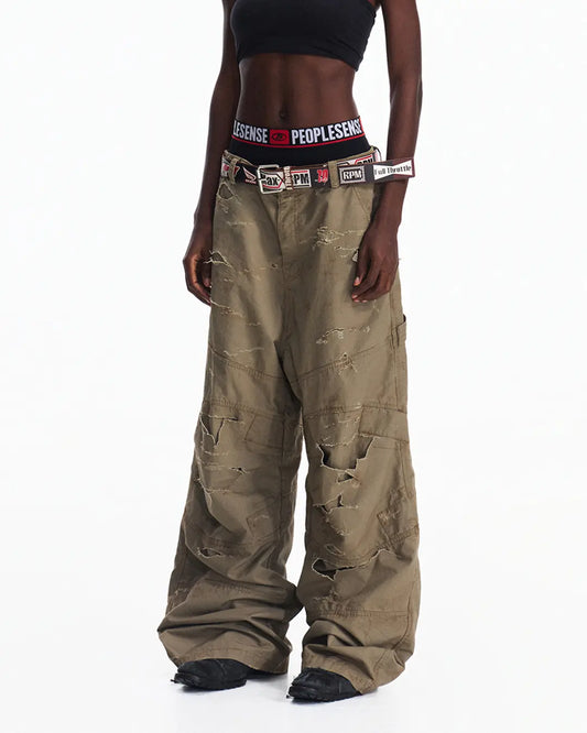 Peoplesense Distressed Checkered Utility Pants