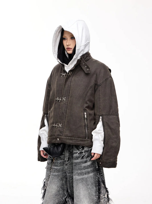 Peoplesense Cropped Hem Button Cotton Jacket