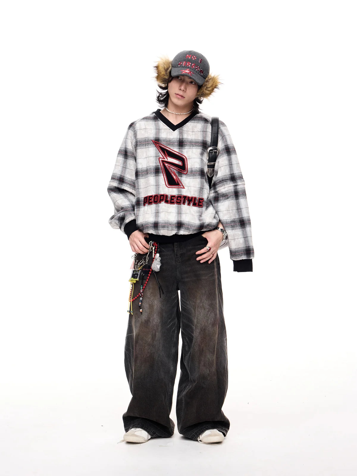 Peoplesense Detachable Checked Oversized Sweatshirt