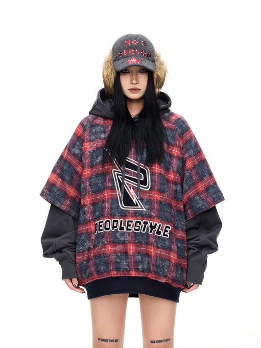 Peoplesense Detachable Checked Oversized Sweatshirt