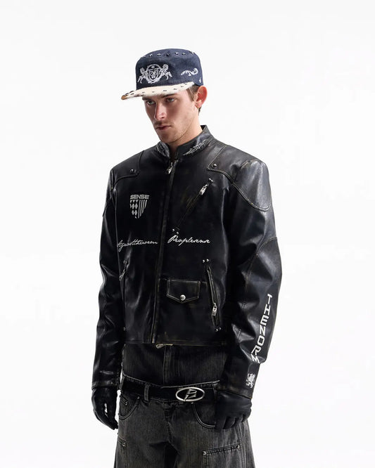 Peoplesense Vintage Rub-Off Racing Moto Jacket