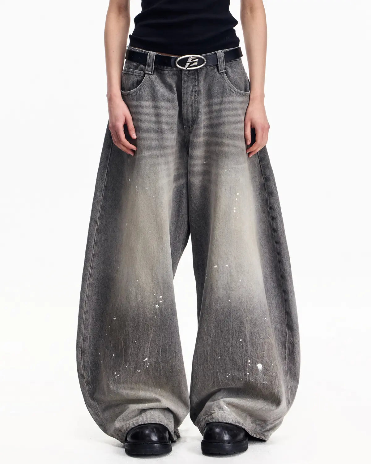 Peoplesense Vintage Ink-Splatter Grey Wide-Leg Jeans – peoplesense
