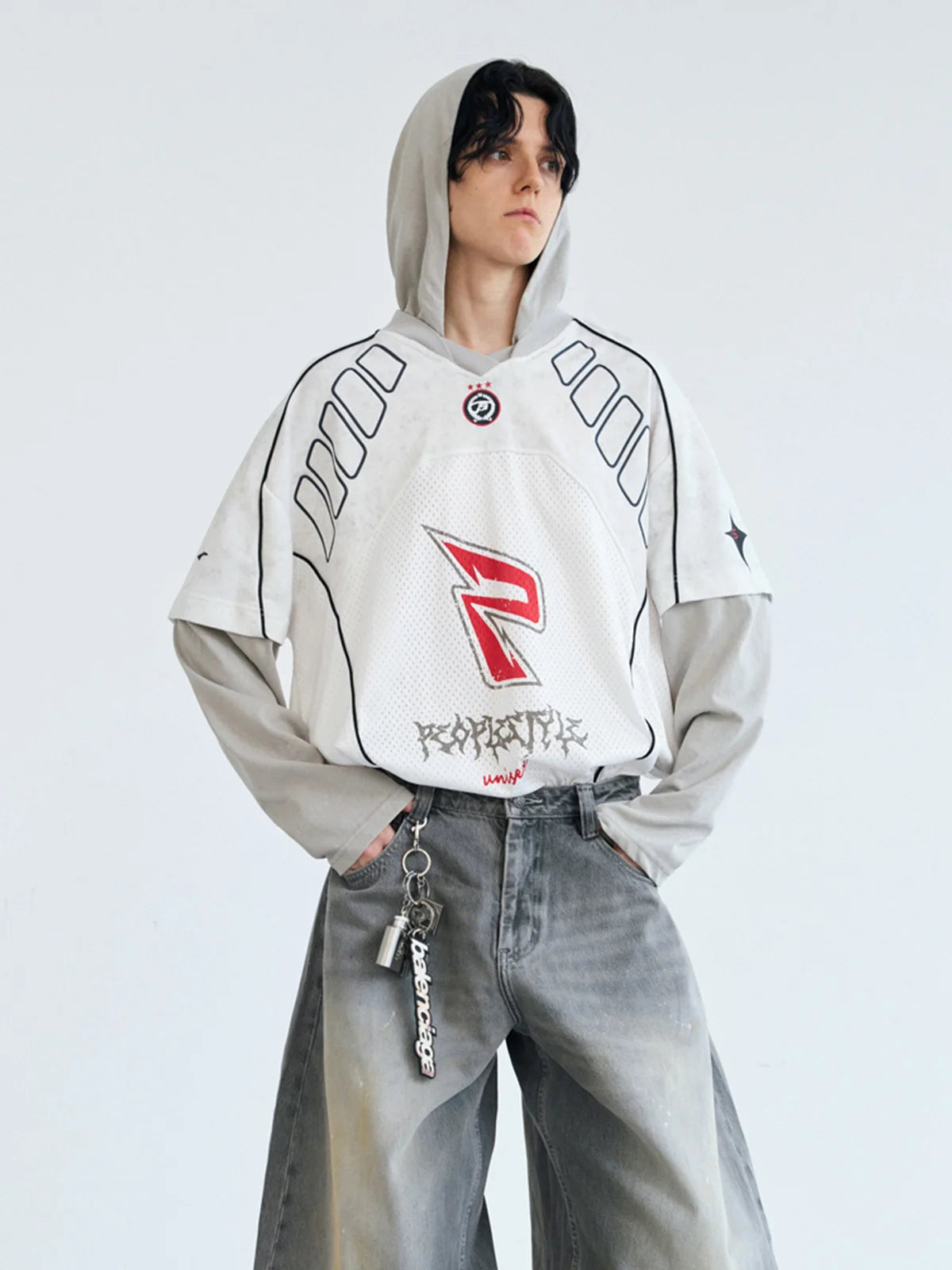 Peoplesense Racing Fake Two-Piece Racing Hooded Sweatshirt