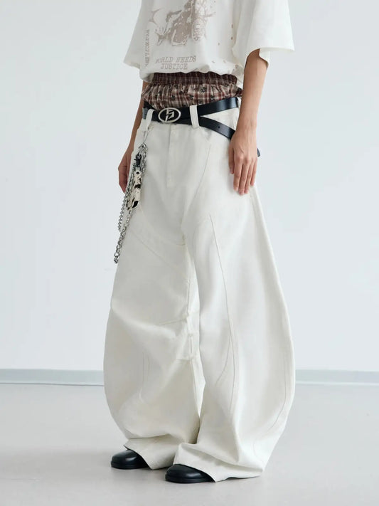 Peoplesense White Pleated Wide-leg Jeans