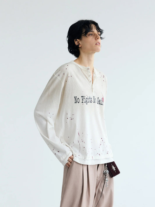 Peoplesense Dirty Wash Henley Slogan Tee