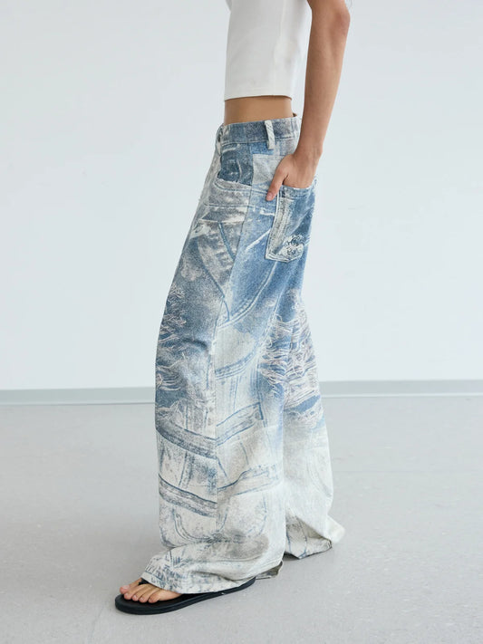 Peoplesense 3D Graffiti Print Baggy Jeans