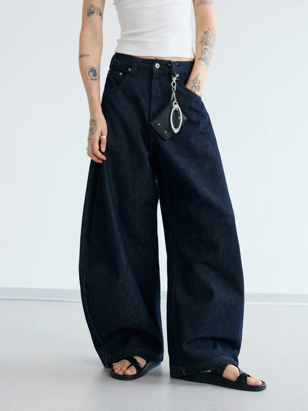 Peoplesense Dark Blue Raw Denim Jeans with Wide-leg – peoplesense Peoplesense Dark Blue Raw Denim Jeans with Wide-leg – peoplesense
