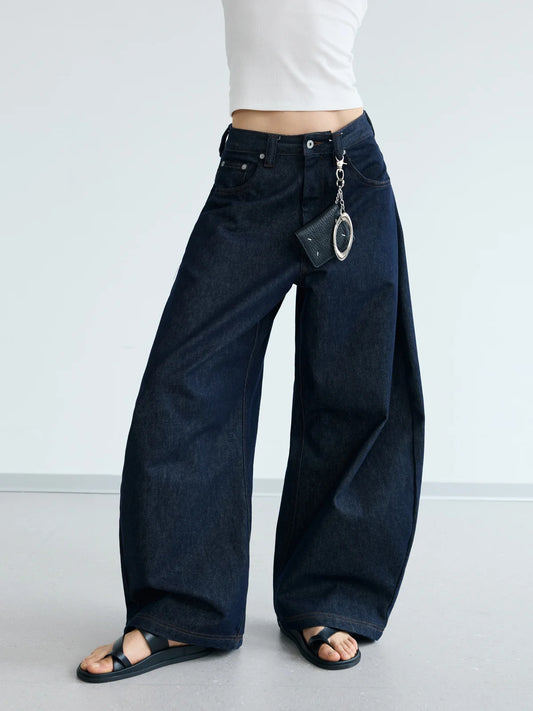 Peoplesense Dark Blue Raw Denim Jeans with Wide-leg