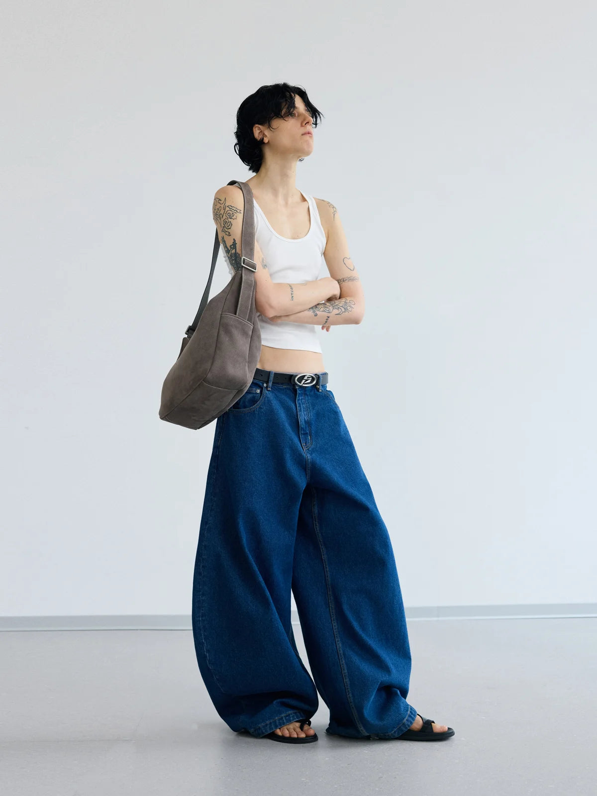 Peoplesense Blue Raw Denim Jeans with Wide-leg