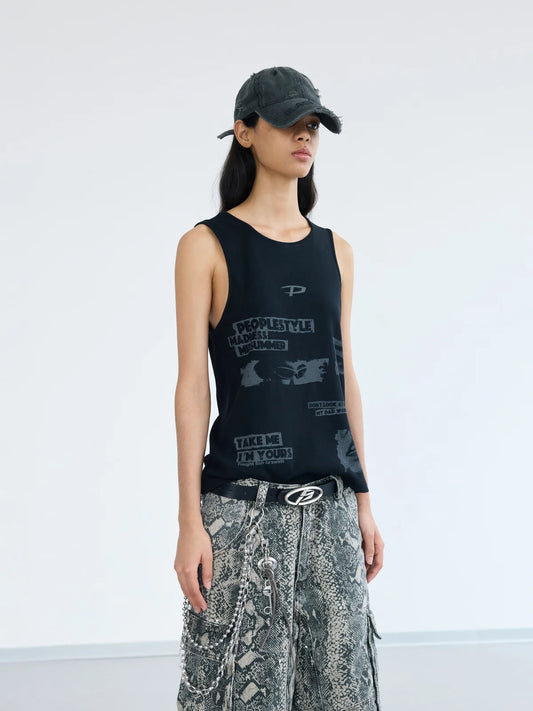 Peoplesense Vintage Printed Knit Soft Tank Top