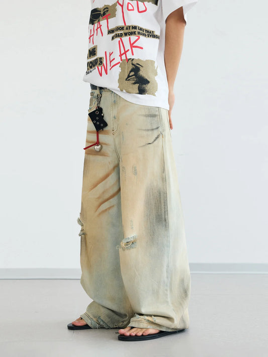Peoplesense Mud Dye Ripped Jeans