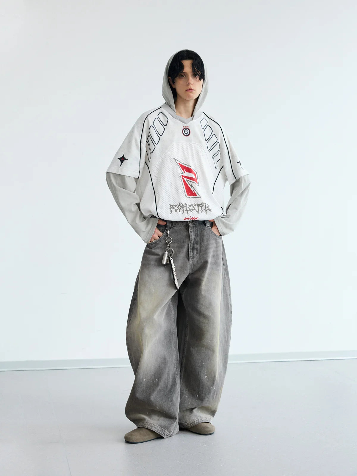 Peoplesense Vintage Ink-Splatter Grey Wide-Leg Jeans