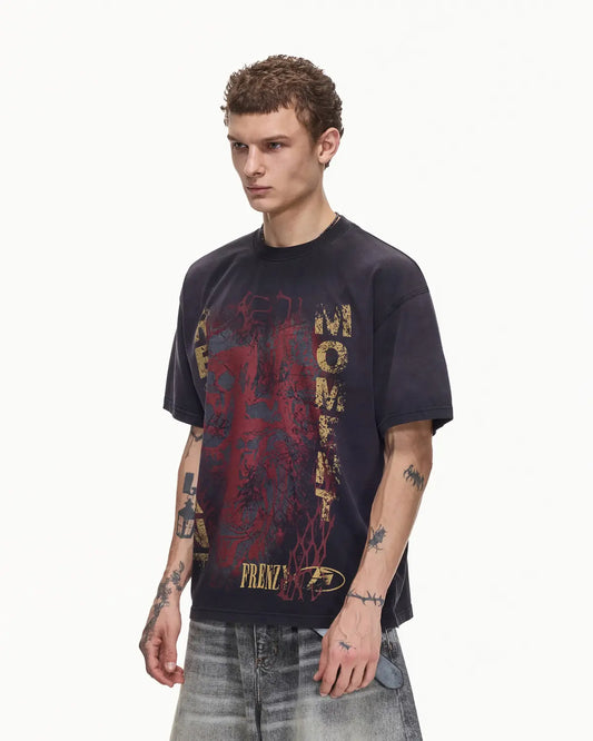 Peoplesense Red Gold Spray Whiskered Vintage Graphic Tee