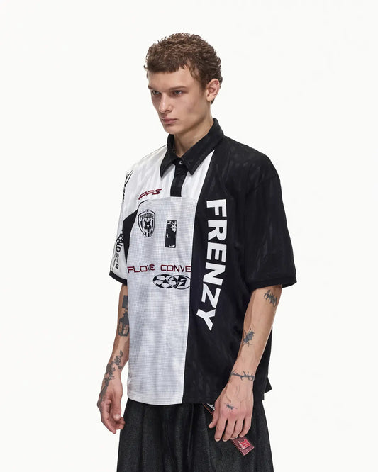 Peoplesense Black White Asymmetric Football Jersey Polo