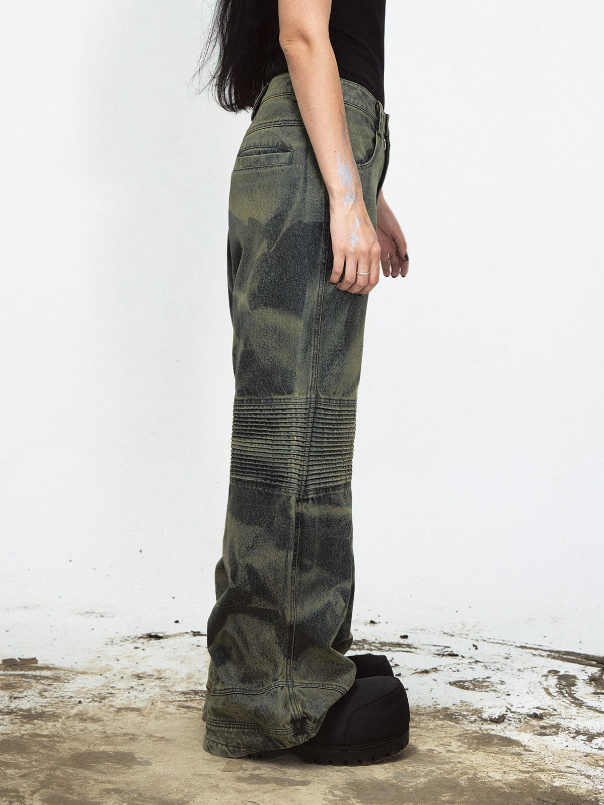 Peoplesense Wide-Leg Camouflage Denim Jeans