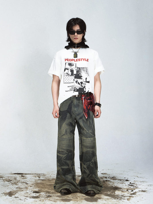 Peoplesense Wide-Leg Camouflage Denim Jeans