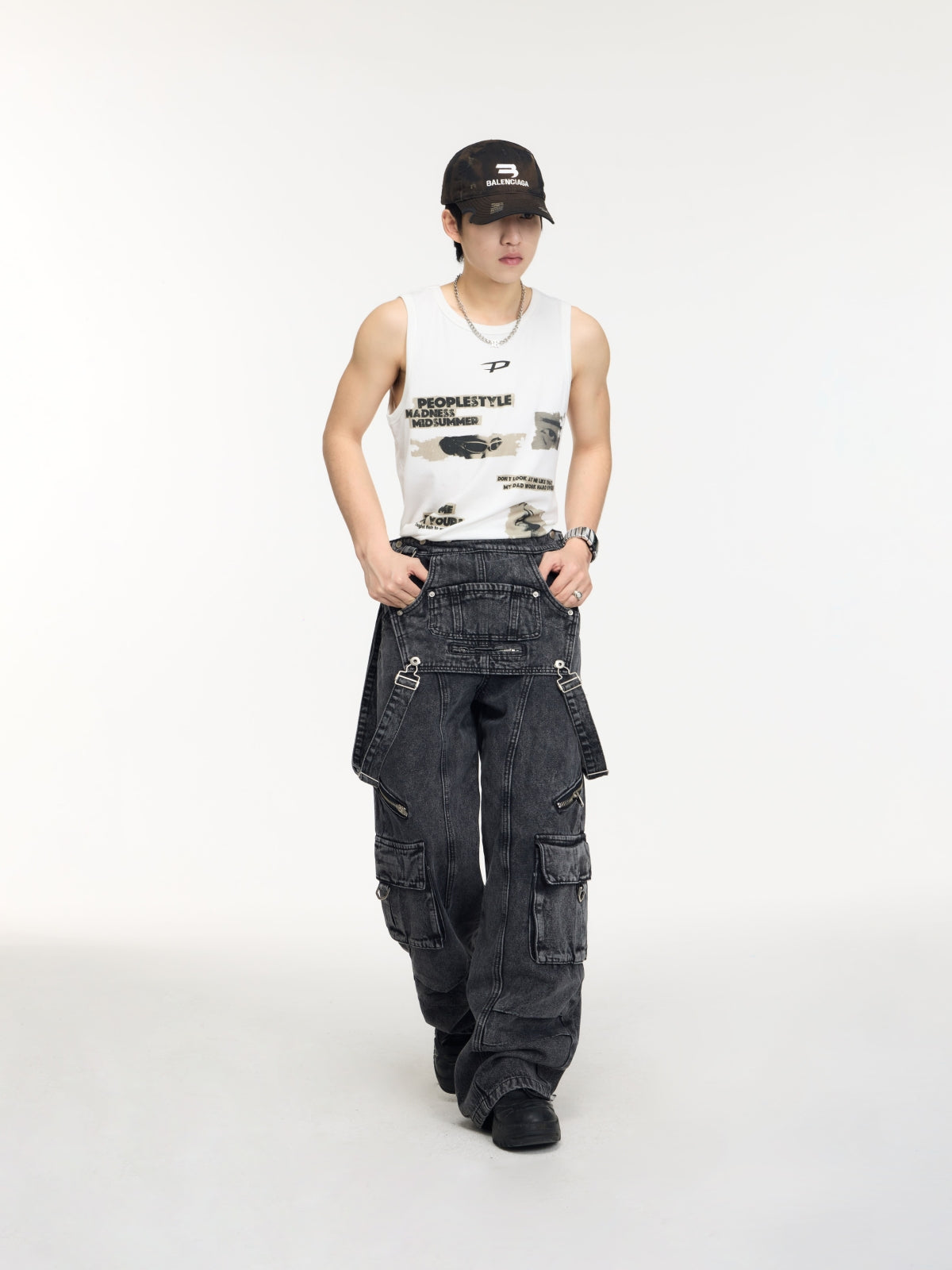 Detachable Suspender Vintage Grey Overalls