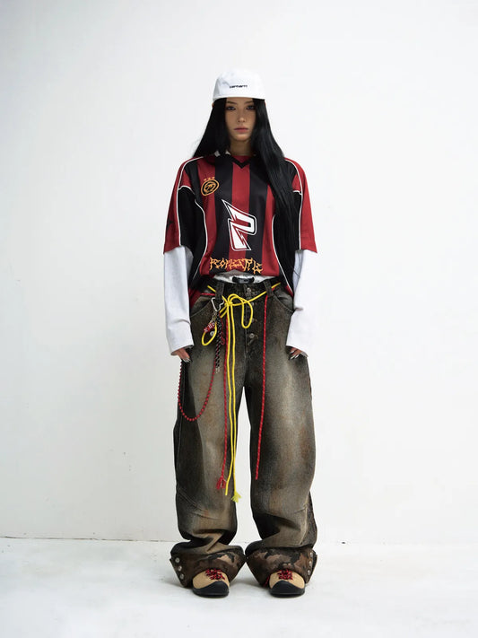 Peoplesense Mud-Dyed Straight-Leg Jeans with Camouflage Hem