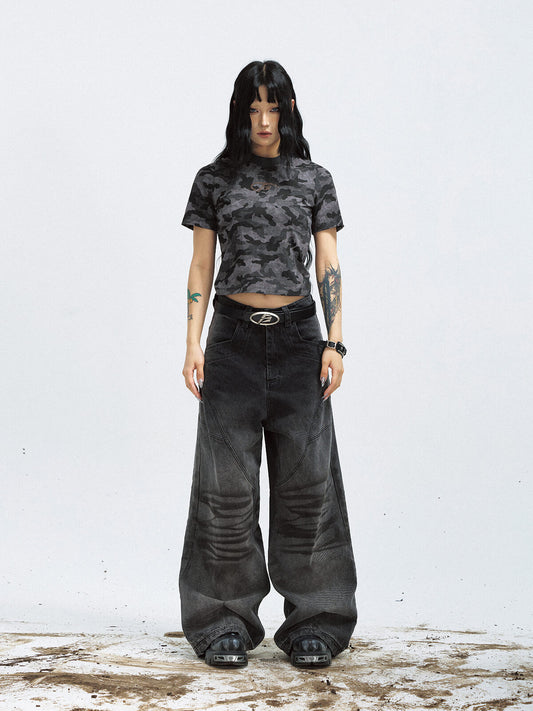 Peoplesense Vintage Black Wide-Leg Baggy Jeans