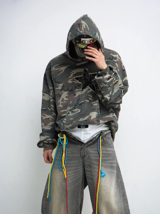 Peoplesense Vintage Camouflage Embroidered Hoodie