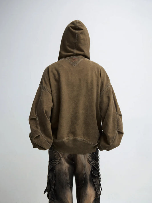 Peoplesense Vintage Knit Zip Up Hoodie Brown