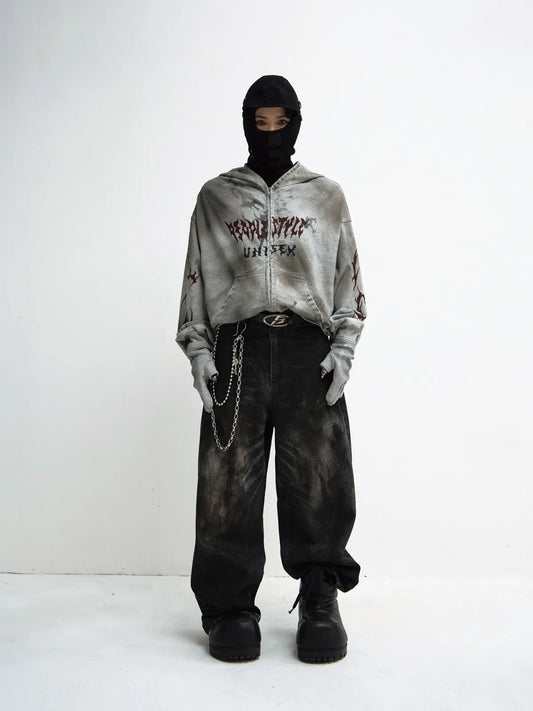 Peoplesense Vintage Washed Black Wide Leg Jeans