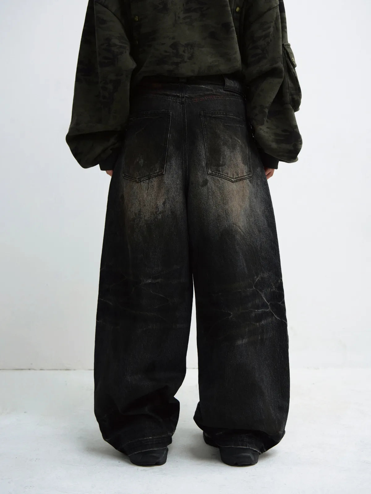 Peoplesense Vintage Washed Black Wide Leg Jeans