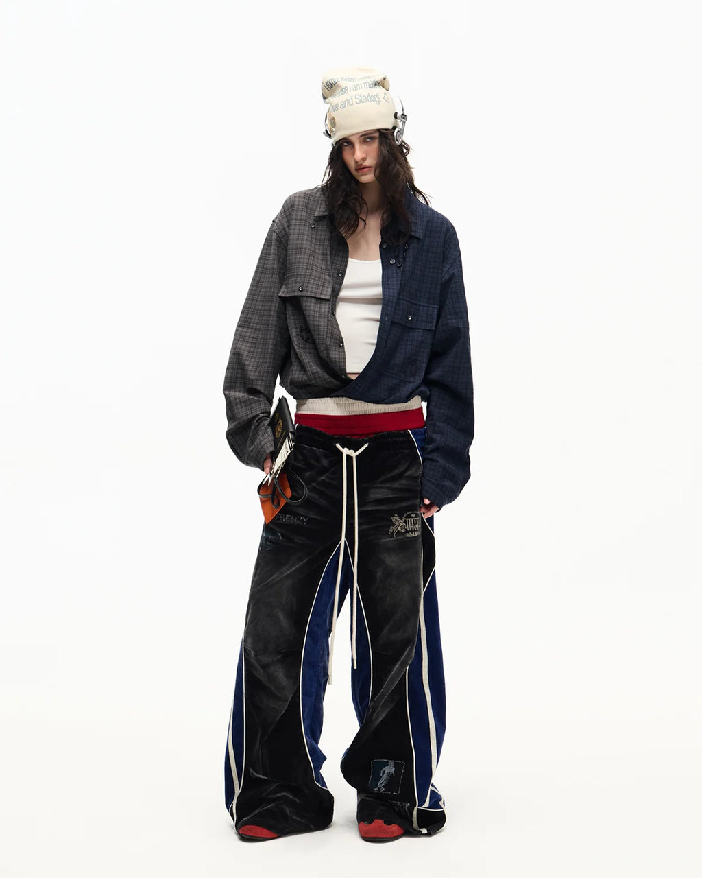 Peoplesense Two-Tone Split Plaid Shirt Fit On Model