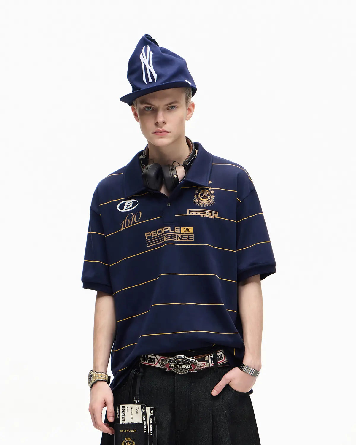 Peoplesense Gold Pinstripe Quick-Dry Polo