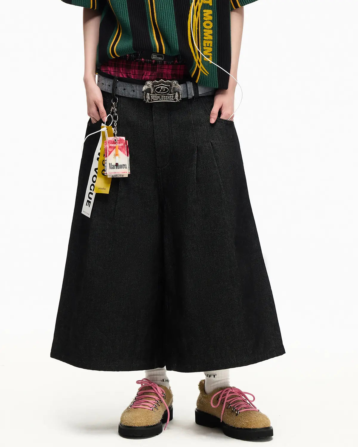 Peoplesense Raw Denim Pleated Cropped Pants