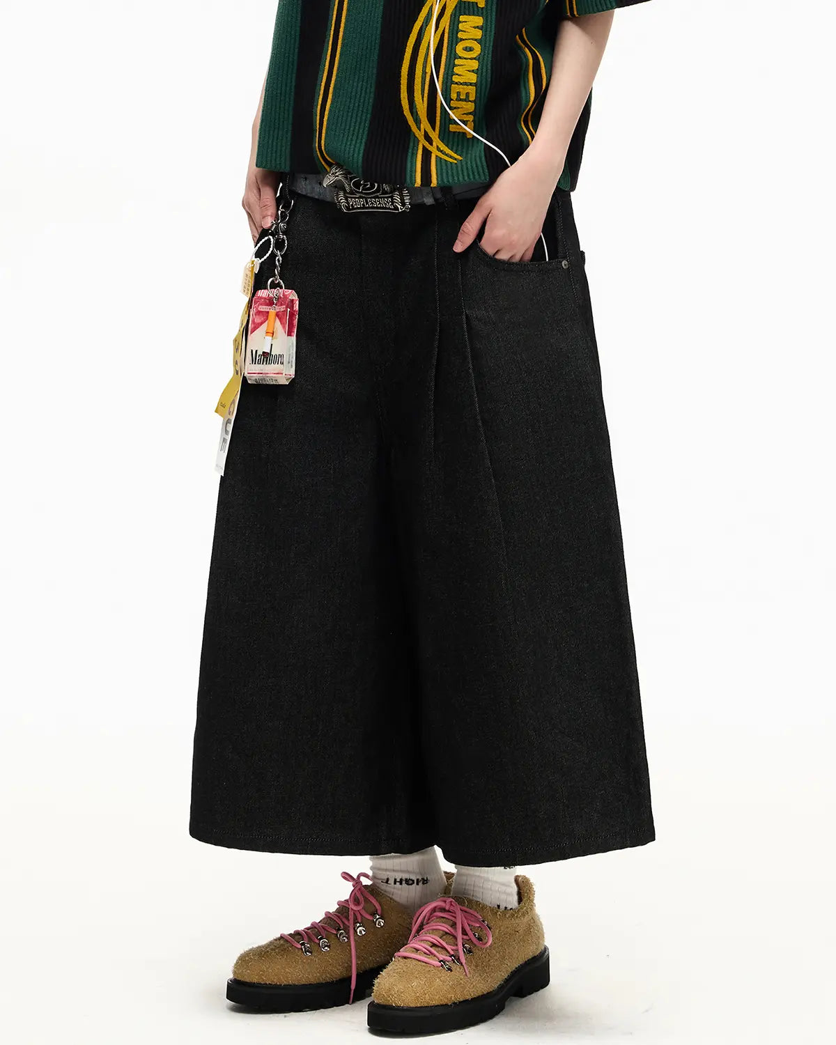 Peoplesense Raw Denim Pleated Cropped Pants
