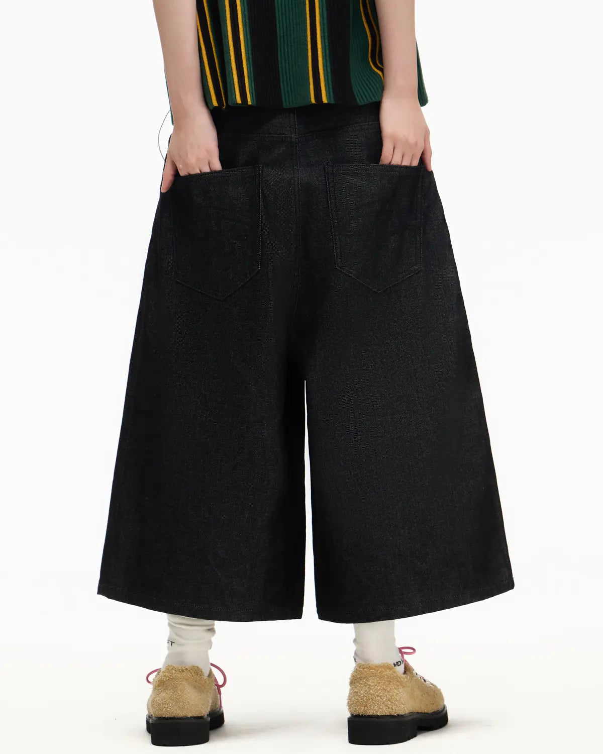 Peoplesense Raw Denim Pleated Cropped Pants