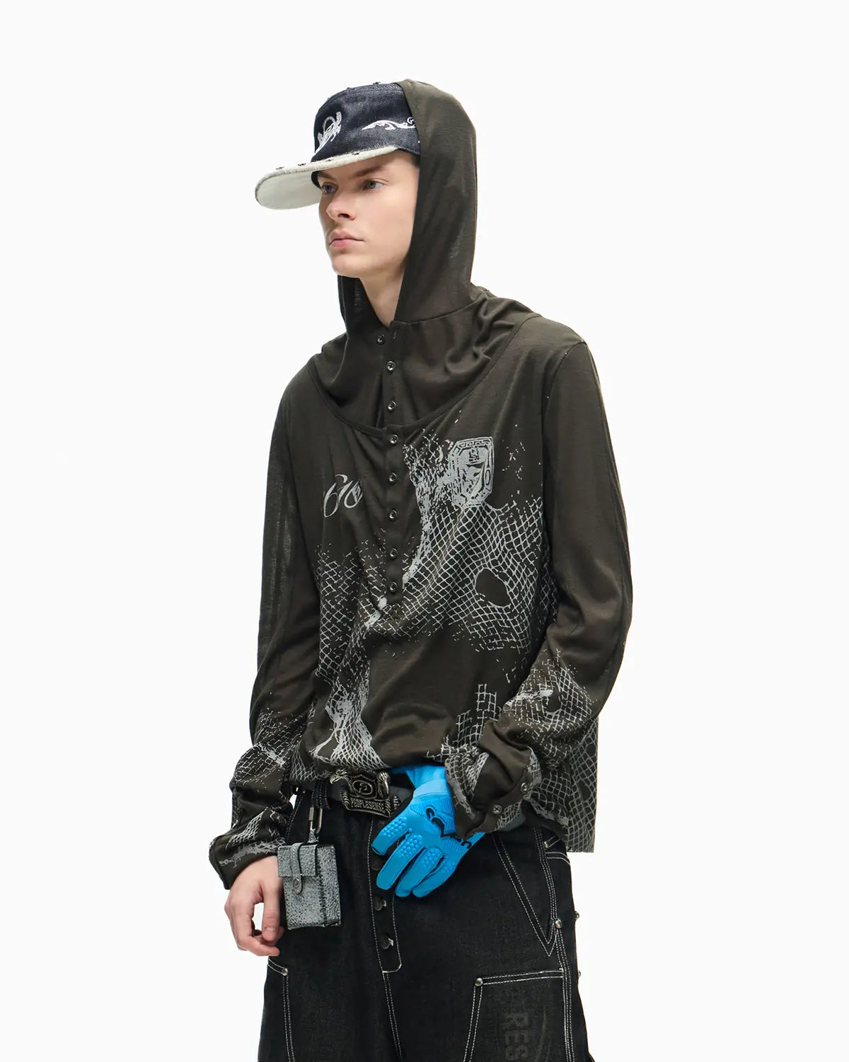 Peoplesense Vintage Mesh Fitted Hoodie Gray