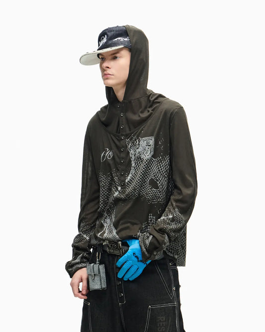 Peoplesense Vintage Mesh Fitted Hoodie Gray