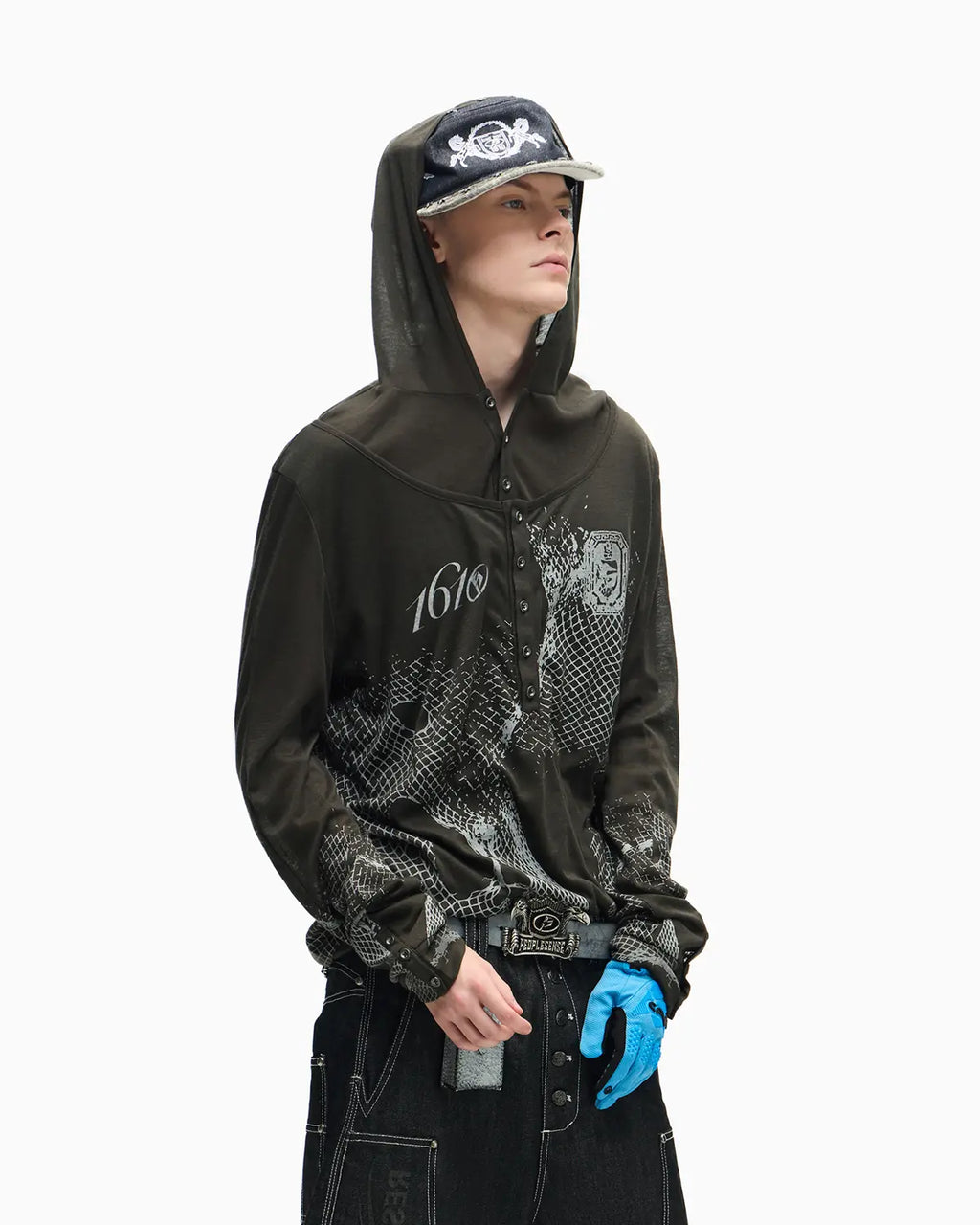 Peoplesense Vintage Mesh Fitted Hoodie Gray