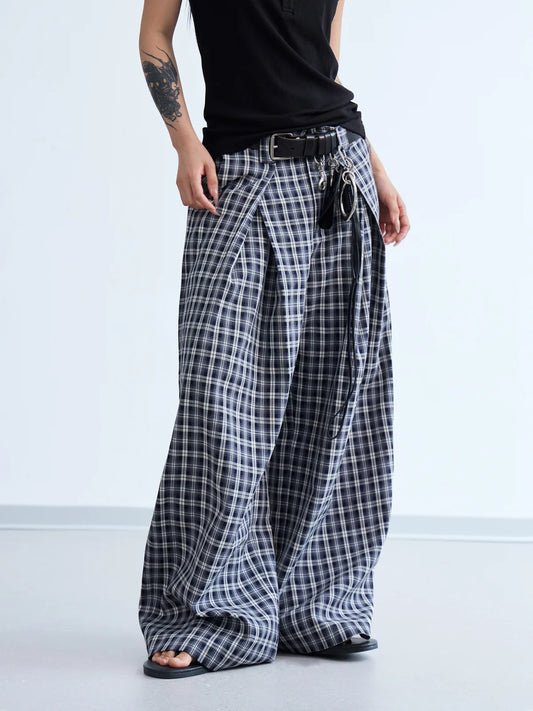 Peoplesense  Curved Plaid Relaxed Trousers