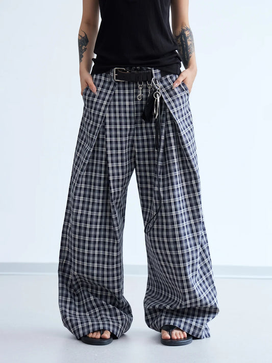 Peoplesense  Curved Plaid Relaxed Trousers
