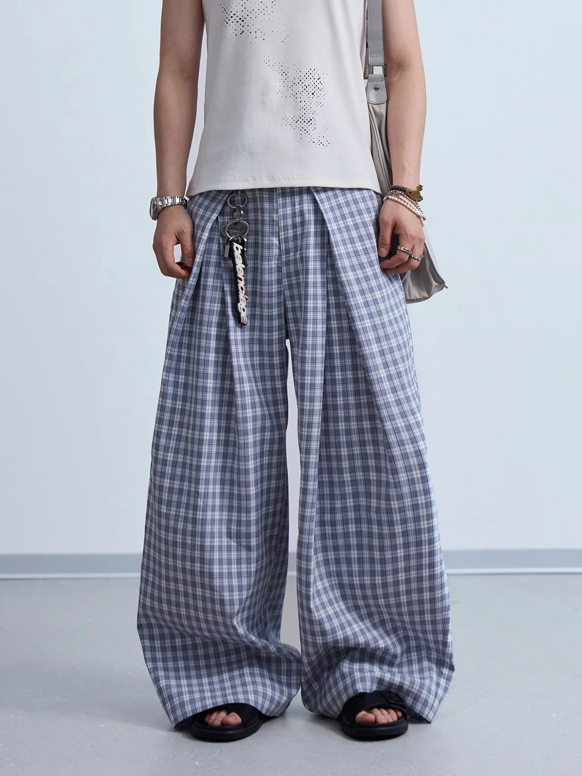 パンツ 2Pleats Relax Trousers Loose Weave Plaid Peoplesense Curved Plaid Relaxed Trousers（Limited） – peoplesense