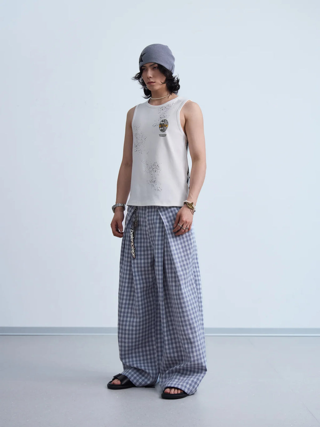 Peoplesense  Curved Plaid Relaxed Trousers