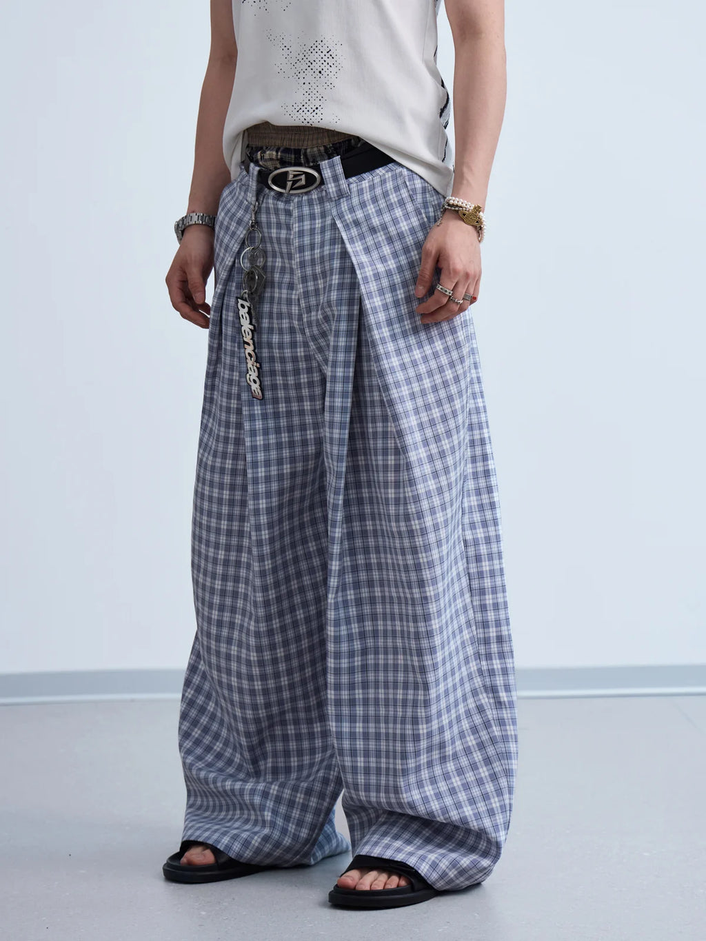 Peoplesense  Curved Plaid Relaxed Trousers