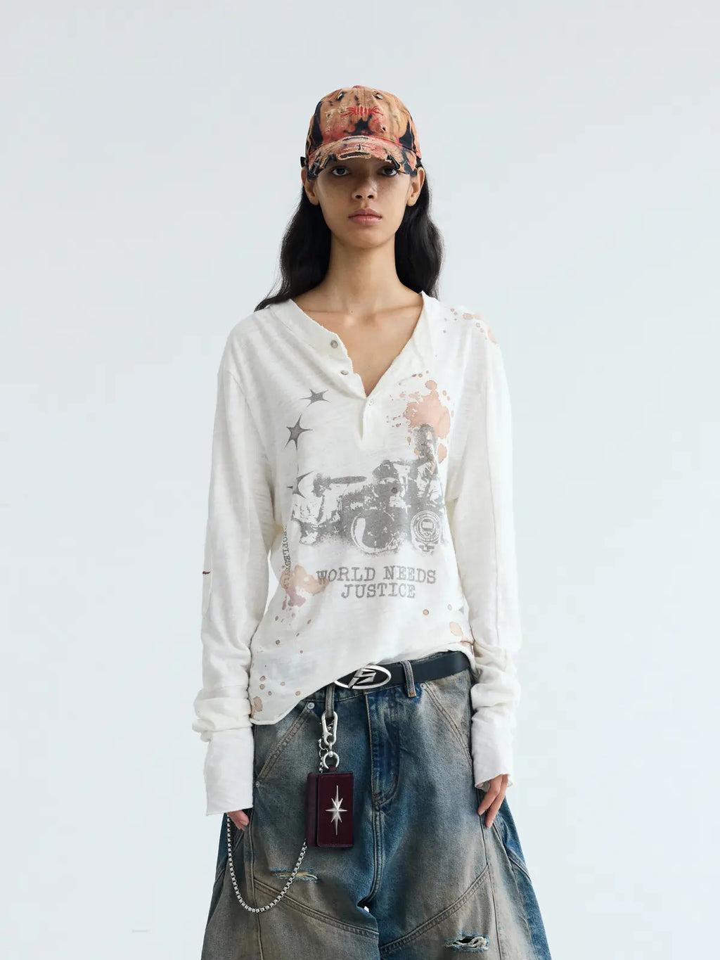 Peoplesense Embroidered Henley Sleeve T-Shirt
