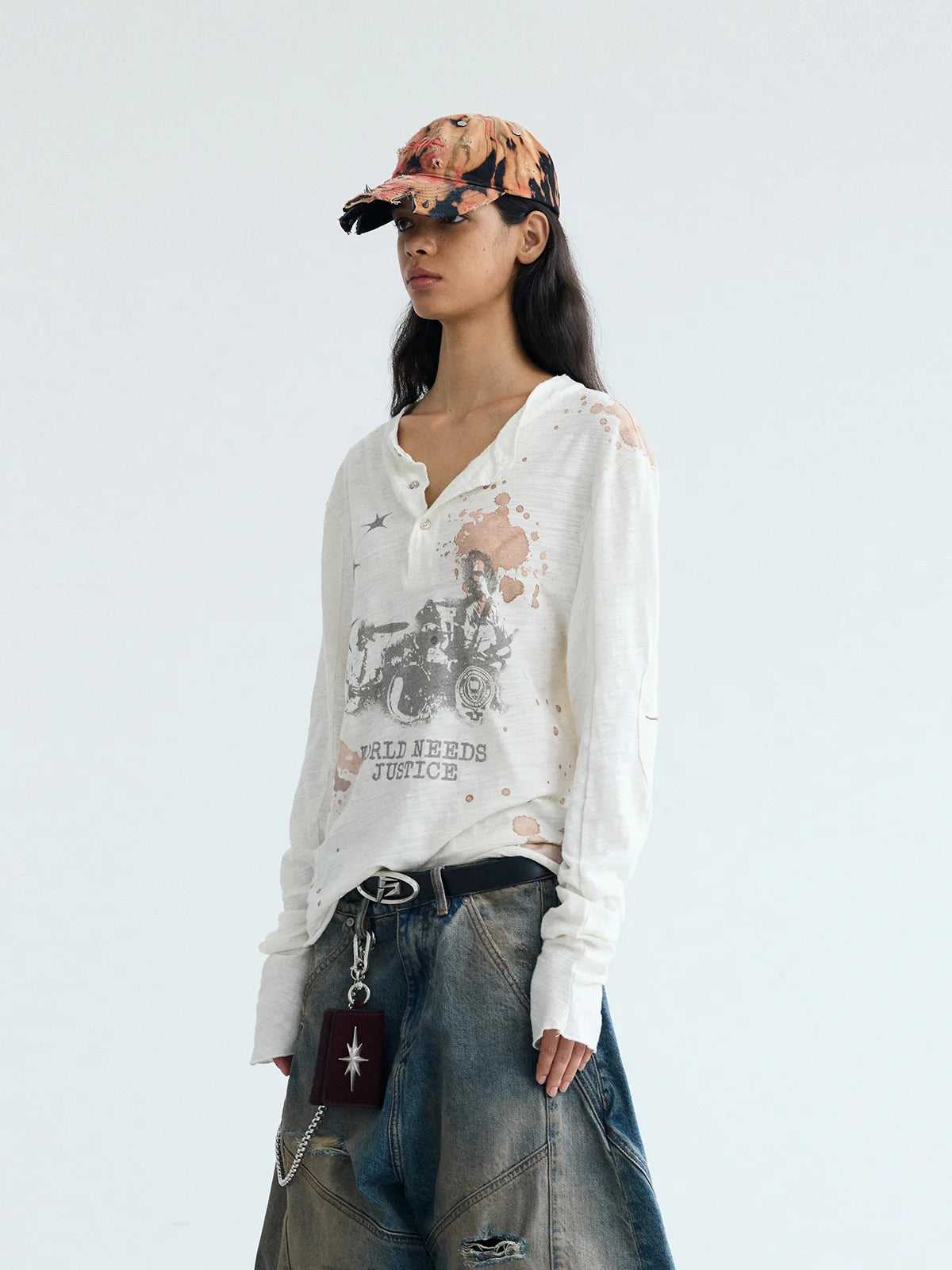 Peoplesense Embroidered Henley Sleeve T-Shirt