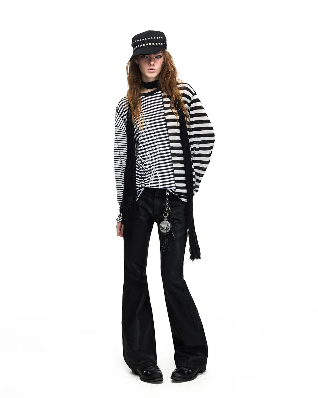 Peoplesense Mixed-Stripe Panel T-Shirt Fit On Model