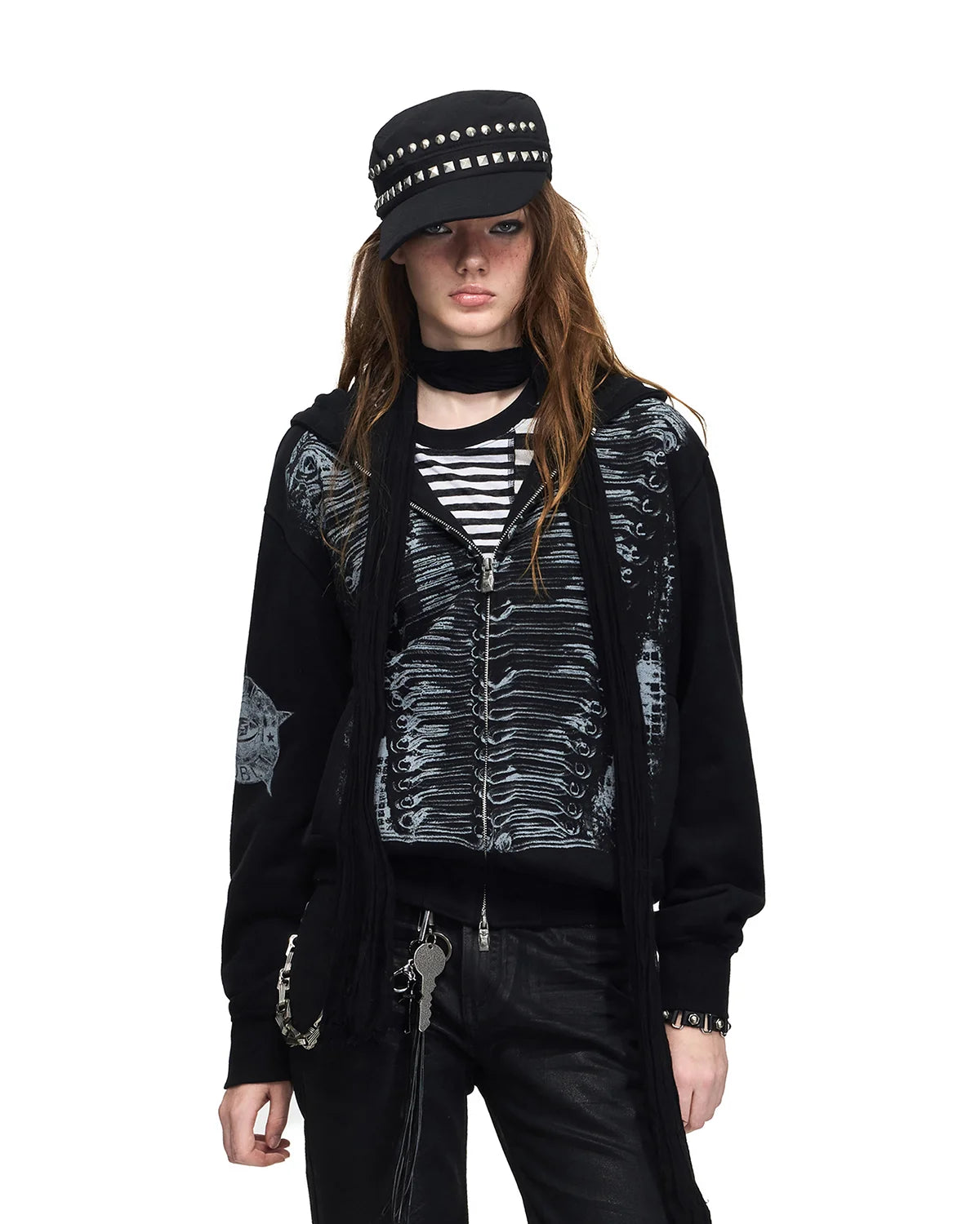 Peoplesense Baroque Print Cropped Fitted Hoodie Front View