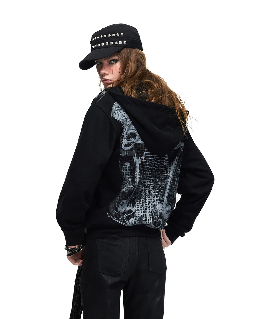 Peoplesense Baroque Print Cropped Fitted Hoodie Back View