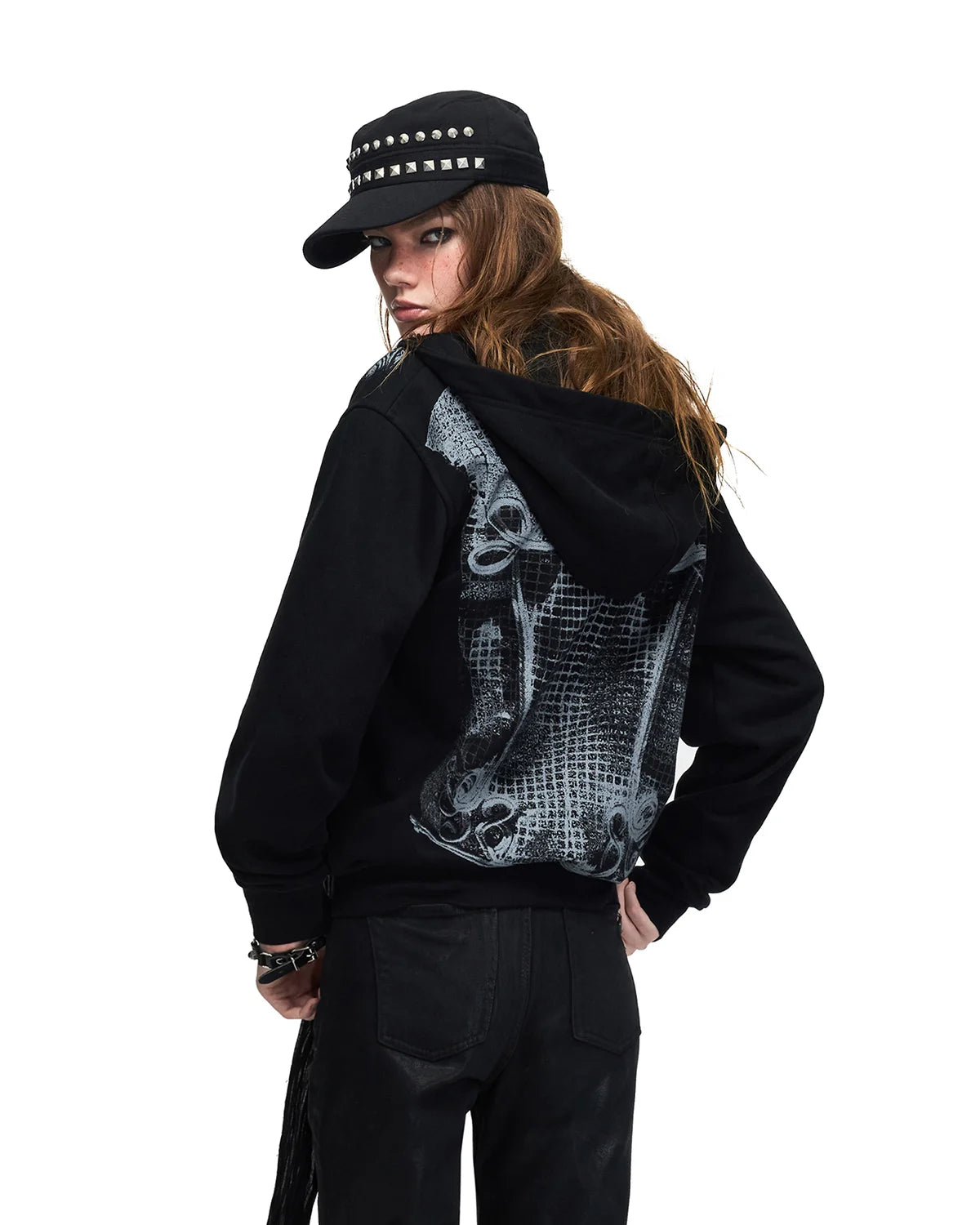 Peoplesense Baroque Print Cropped Fitted Hoodie Back View