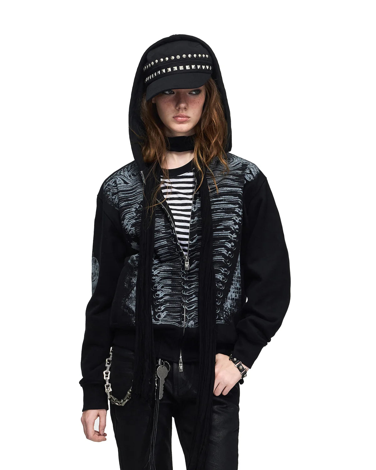 Peoplesense Baroque Print Cropped Fitted Hoodie