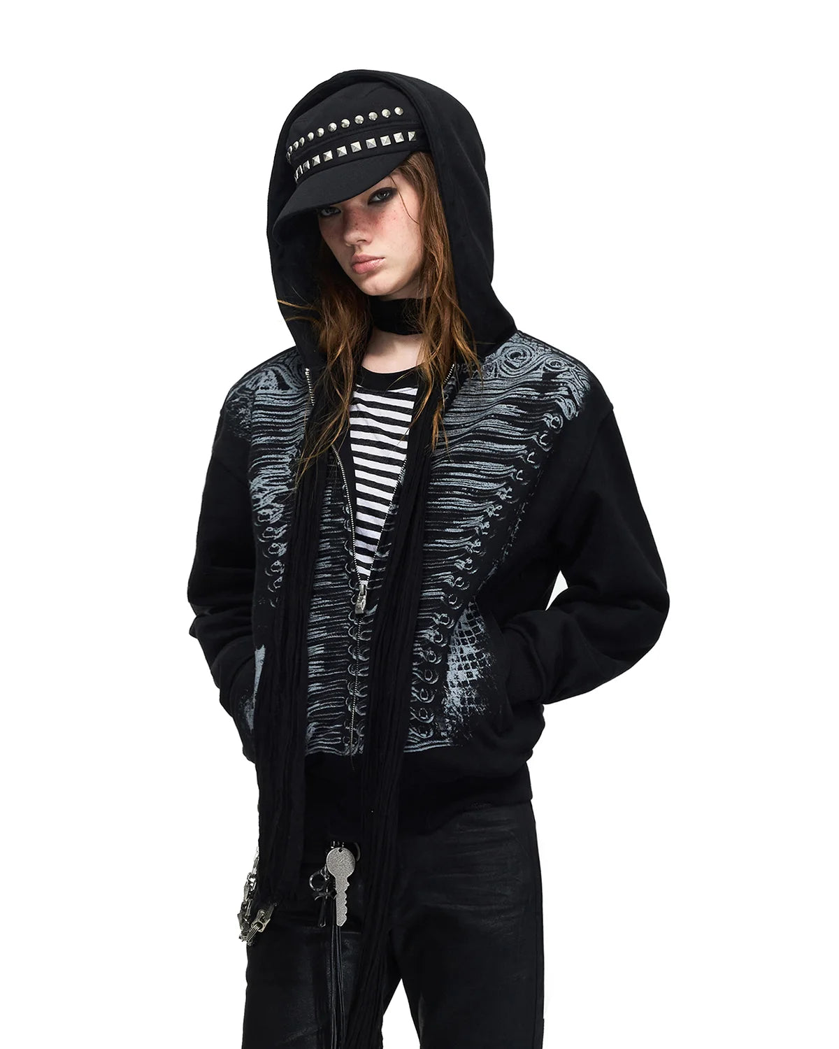 Peoplesense Baroque Print Cropped Fitted Hoodie Side View
