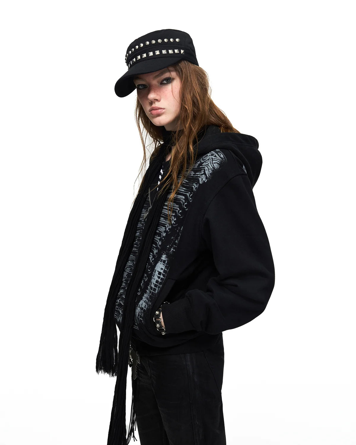 Peoplesense Baroque Print Cropped Fitted Hoodie